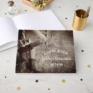 Cowgirl in Boots with Sunflowers Quinceanera Guest Book