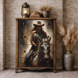 Cowgirl in Leather on Dark Horse Decoupage Tissue Paper