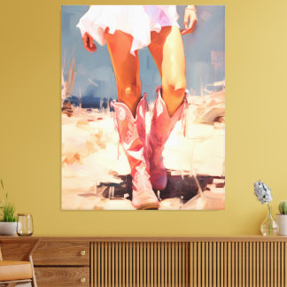 Cowgirl in pink boots canvas print
