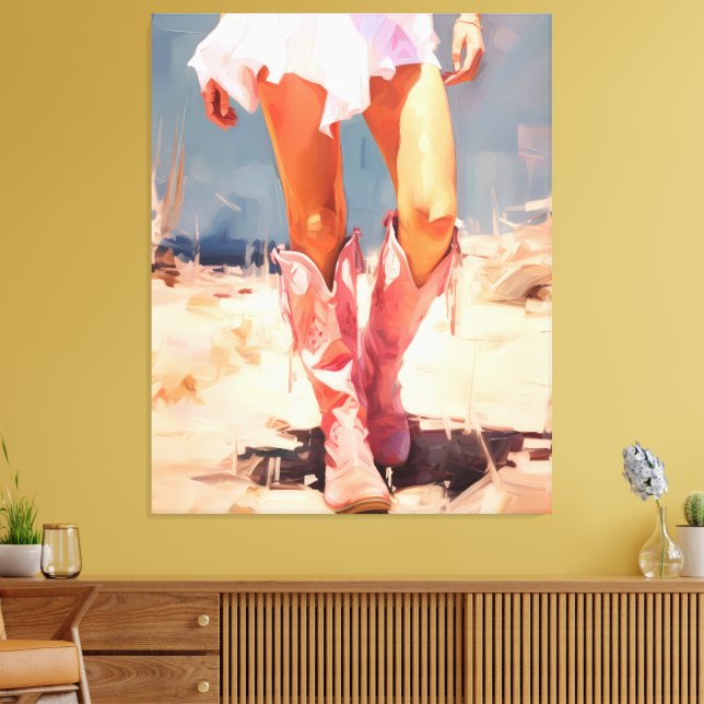Cowgirl in pink boots canvas print (Insitu(LivingRoom))