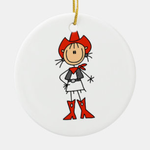 Cowgirl in Red T-shirts and Gifts Ceramic Ornament