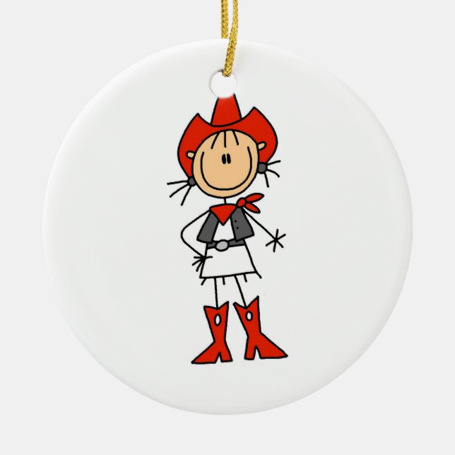 Cowgirl in Red T-shirts and Gifts Ceramic Ornament (Front)
