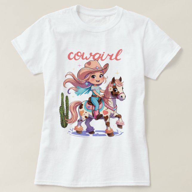 Cowgirl Joyride – Spotted Horse Western Adventure T-Shirt (Design Front)