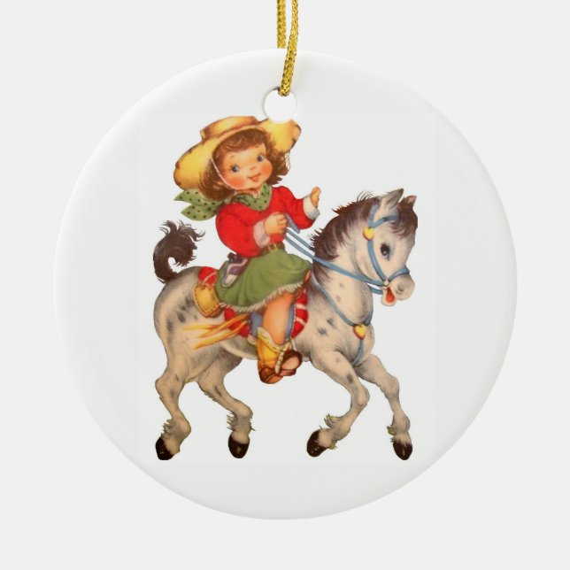 Cowgirl Kid Ceramic Ornament (Front)