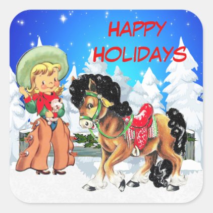 Cowgirl Kid With Horse Custom Holiday Sticker