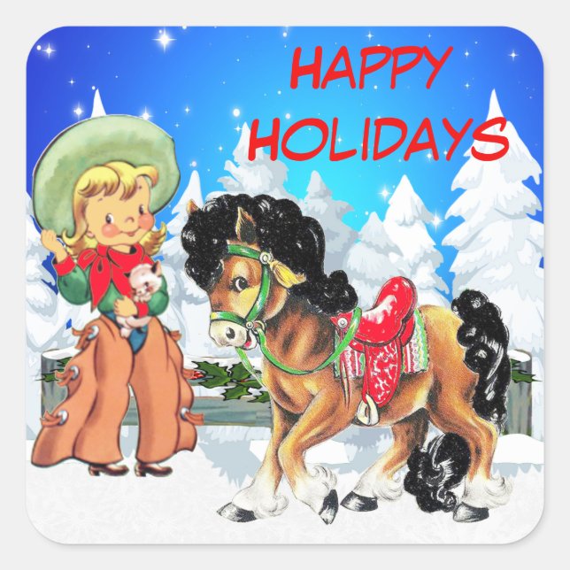 Cowgirl Kid With Horse Custom Holiday Sticker (Front)