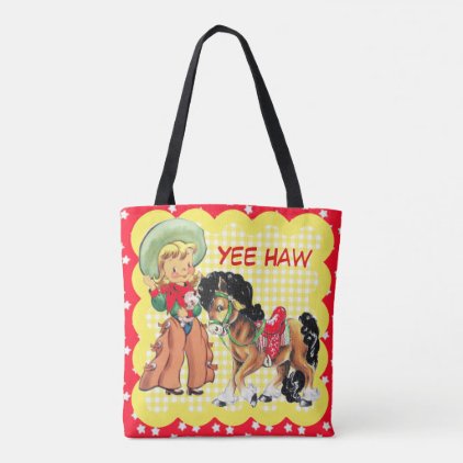 Cowgirl Kid With Horse Custom Text Tote Bag