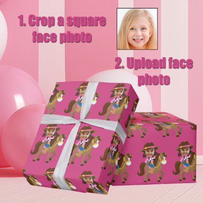 Cowgirl Kids Face Photo Cute Pink Custom Wrapping Paper