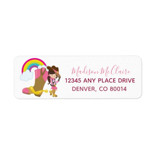Cowgirl Kids Rainbow Cute Pink Return Address Label