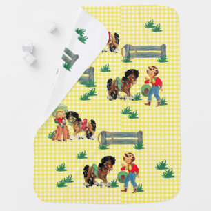 Cowgirl Kids With Horses and Fence with Rope Swaddle Blanket