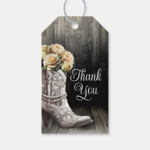 Cowgirl Lace Boots & White Flowers Rustic Bridal  Gift Tags