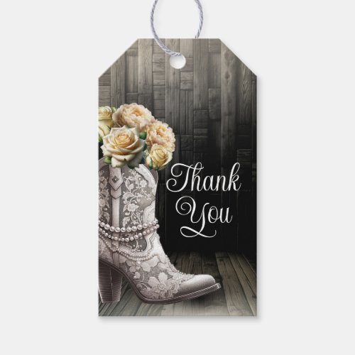 Cowgirl Lace Boots  White Flowers Rustic Bridal  Gift Tags