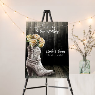Cowgirl Lace Boots & White Flowers Rustic Wedding Foam Board