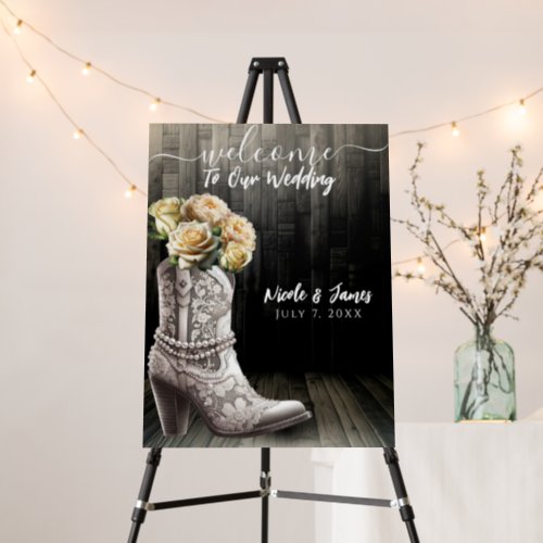 Cowgirl Lace Boots  White Flowers Rustic Wedding Foam Board