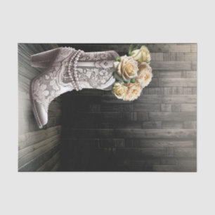 Cowgirl Lace & Pearls Boots White Flowers Rustic Tissue Paper