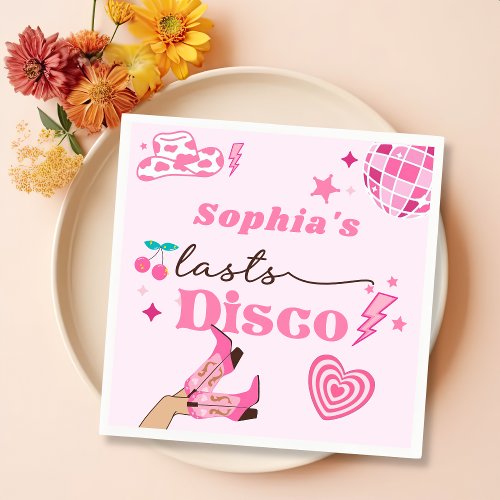 Cowgirl Last Disco Bachelorette Space Pink Party  Napkins