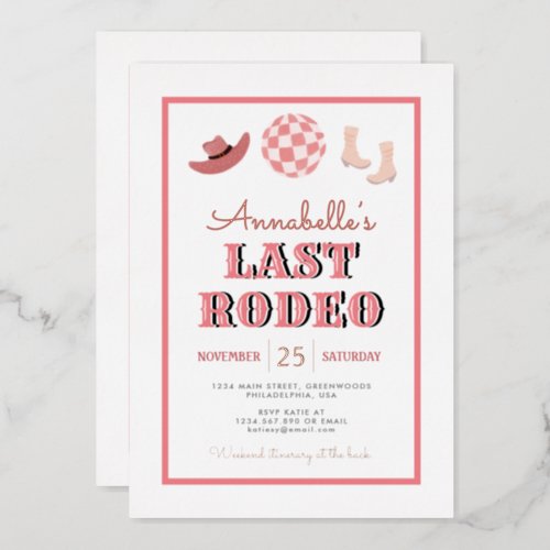Cowgirl Last Rodeo Disco Bachelorette Party Foil Invitation
