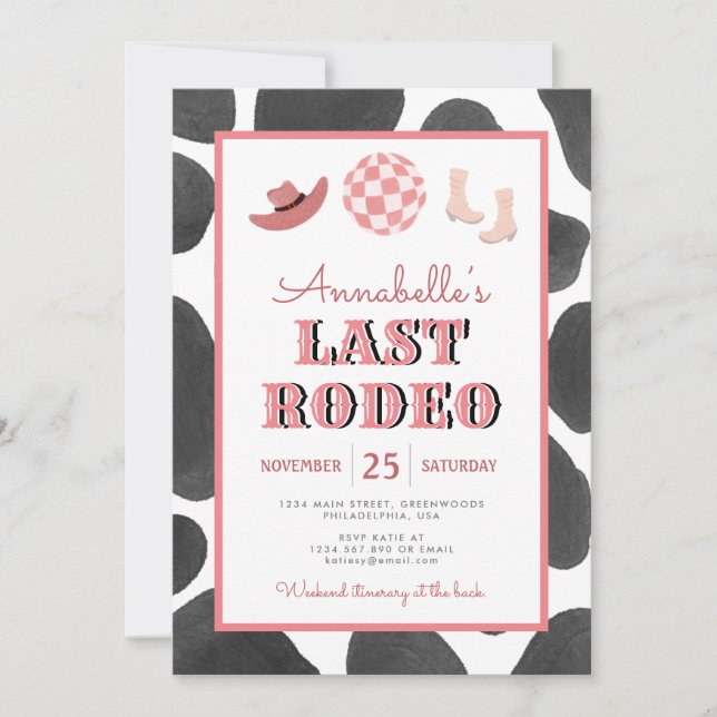 Cowgirl Last Rodeo Disco Bachelorette Weekend Invitation (Front)
