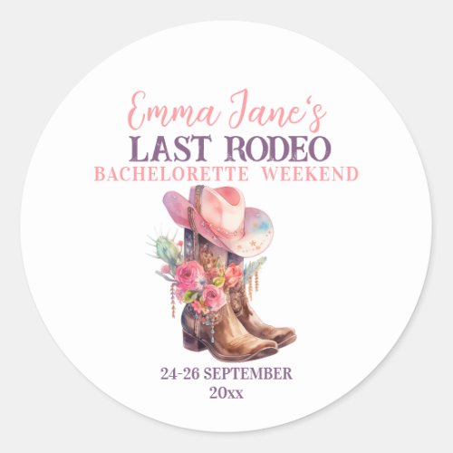 Cowgirl Last Rodeo Pink Bachelorette Classic Round Sticker