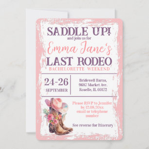 Cowgirl Last Rodeo Pink Bachelorette Weekend Invitation