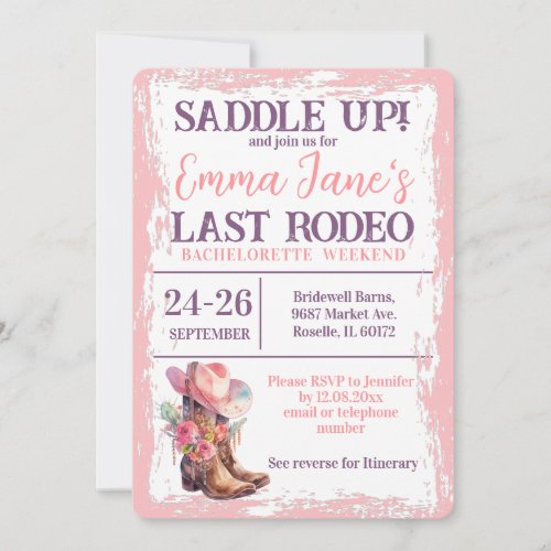 Cowgirl Last Rodeo Pink Bachelorette Weekend  Invitation