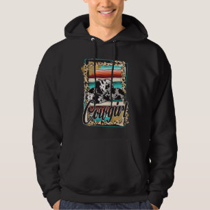 COWGIRL  Leopard Cow Pattern Print Serape Rodeo Hoodie