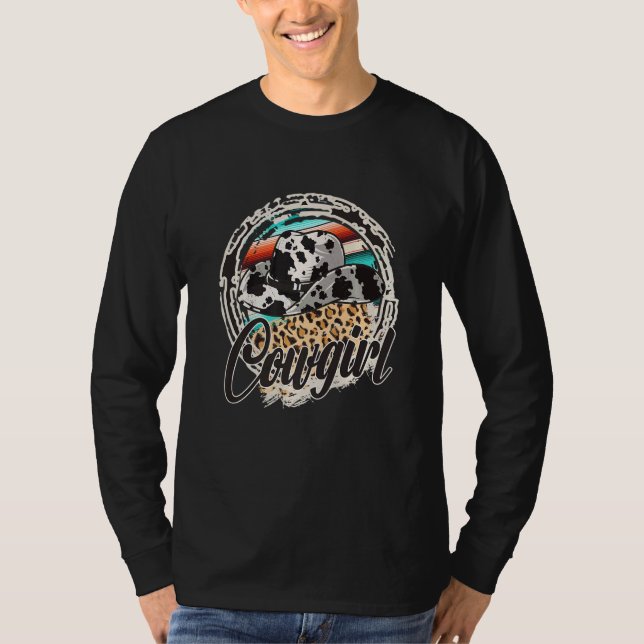 COWGIRL  Leopard Cow Pattern Print Serape Rodeo T-Shirt (Front)