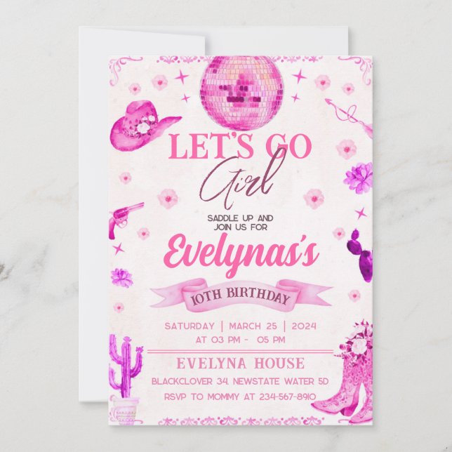 Cowgirl Lets Go Party Invitation (Front)