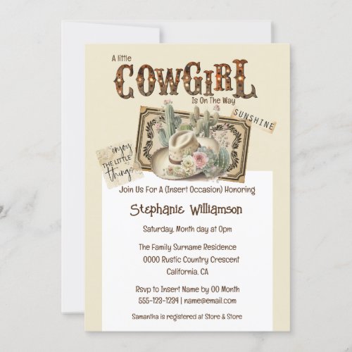 Cowgirl marquee vintage western cowboy hat cactus invitation