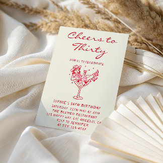 Cowgirl Martini Cheers to Thirty 30th Birthday Invitation