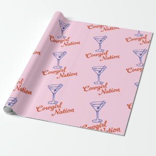 Cowgirl Martini Hand-Drawn Pink Gift Wrapping Paper