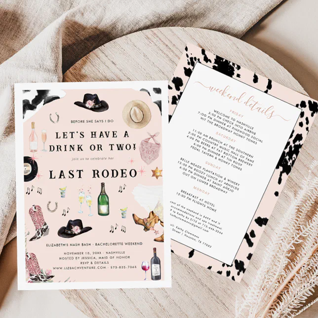 Cowgirl Nashville Pink Last Rodeo | Bachelorette Invitation | Zazzle