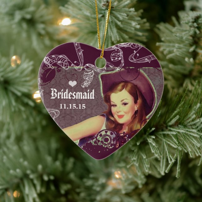 Cowgirl Old Western BBQ  Purple Bridesmaid Favors Ceramic Ornament (Tree)