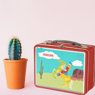 Cowgirl on a Horse Personalized Western Metal Lunch Box