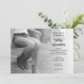 Cowgirl on Fence Barn Party Quinceañera Invitation (Standing Front)