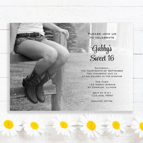 Cowgirl on Fence Barn Party Sweet 16 Invitation