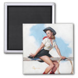 Cowgirl On Fence Pin Up Magnet at Zazzle