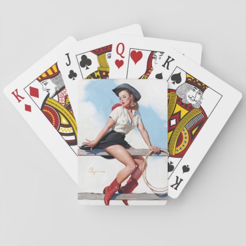 Cowgirl on Fence  Playing Cards