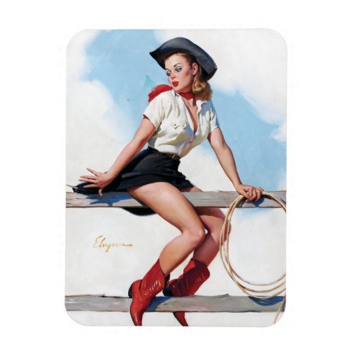 Cowgirl on Fence Vintage Pin Up Magnet