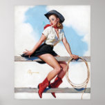 Cowgirl On Fence Vintage Pin Up Poster at Zazzle