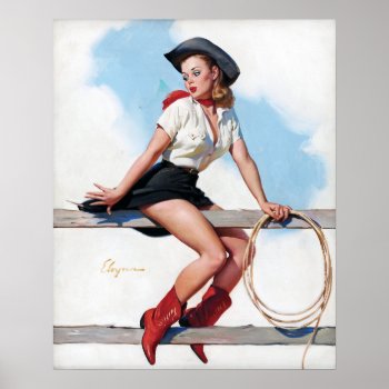 Cowgirl On Fence Vintage Pin Up Poster by Vintage_Art_Boutique at Zazzle