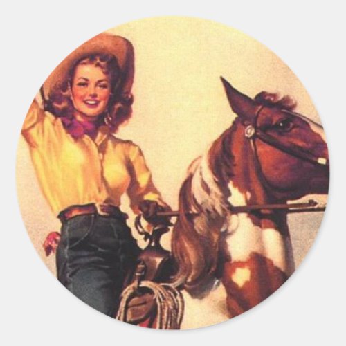 Cowgirl on Her Horse Classic Round Sticker
