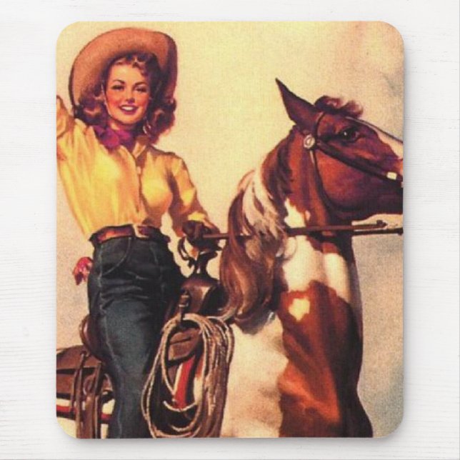 Cowgirl on Her Horse Mouse Pad (Front)