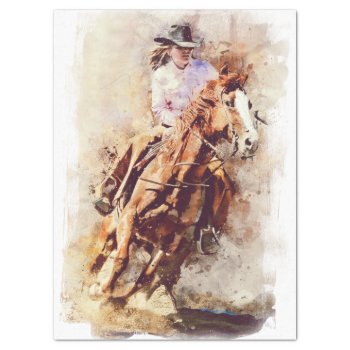 Cowgirl On Her Horse Rodeo Painting Tissue Paper by ArtzDizigns at Zazzle