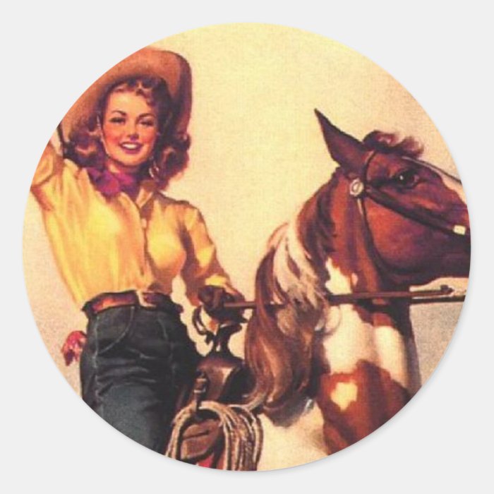 Cowgirl on Her Horse Round Sticker