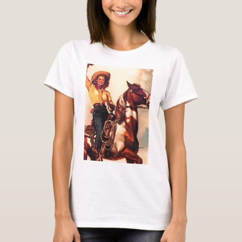 Cowgirl on Her Horse T_Shirt