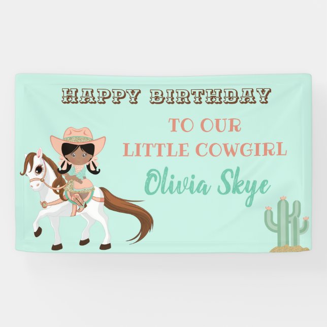 Cowgirl on Horse Girls Western Ranch Ethnic Banner (Horizontal)