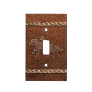 Cowgirl on Horse, Leather & Rope Light Switch Cover