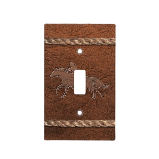 Cowgirl on Horse, Leather & Rope Light Switch Cover (Front)
