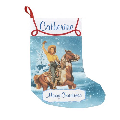 Cowgirl On Horse Winter Scene Small Christmas Stocking
